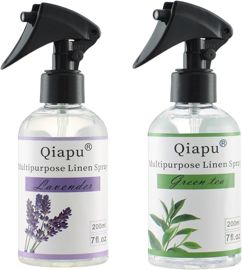 Qiapu Lavender & Green Tea Linen Spray – Natural Air Freshener Mist for Pillows, Sheets, and Fabrics with Essential Oils for Relaxation and Sleep 2PCS - Image 1